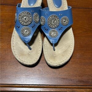 Sole Senseability Wedge Blue Embellished Sandals Women Size 9.5